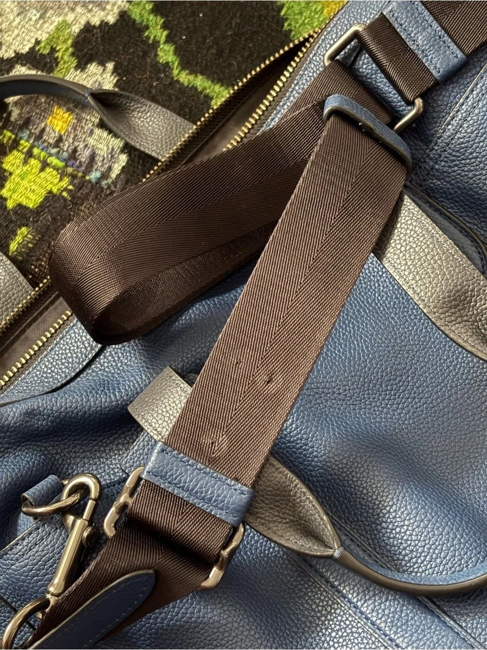 Coach Leather Blue Messenger Bag with Adjustable Strap